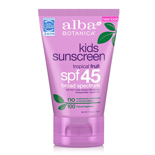 Alba Botanica Kids Sunscreen Spf 45, Tropical Fruit - 4 Oz